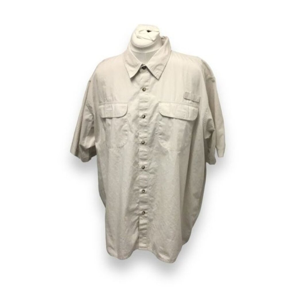 Wrangler Mens Short Sleeve Button Down Performance Shirt, Khaki, size 2XL